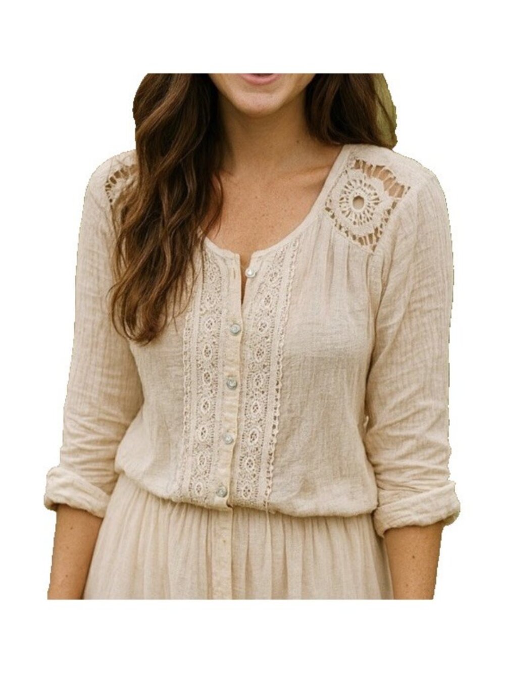 Notations White Cream Embroidered Cottagecore Bohemian Peasant Blouse Top S   Q